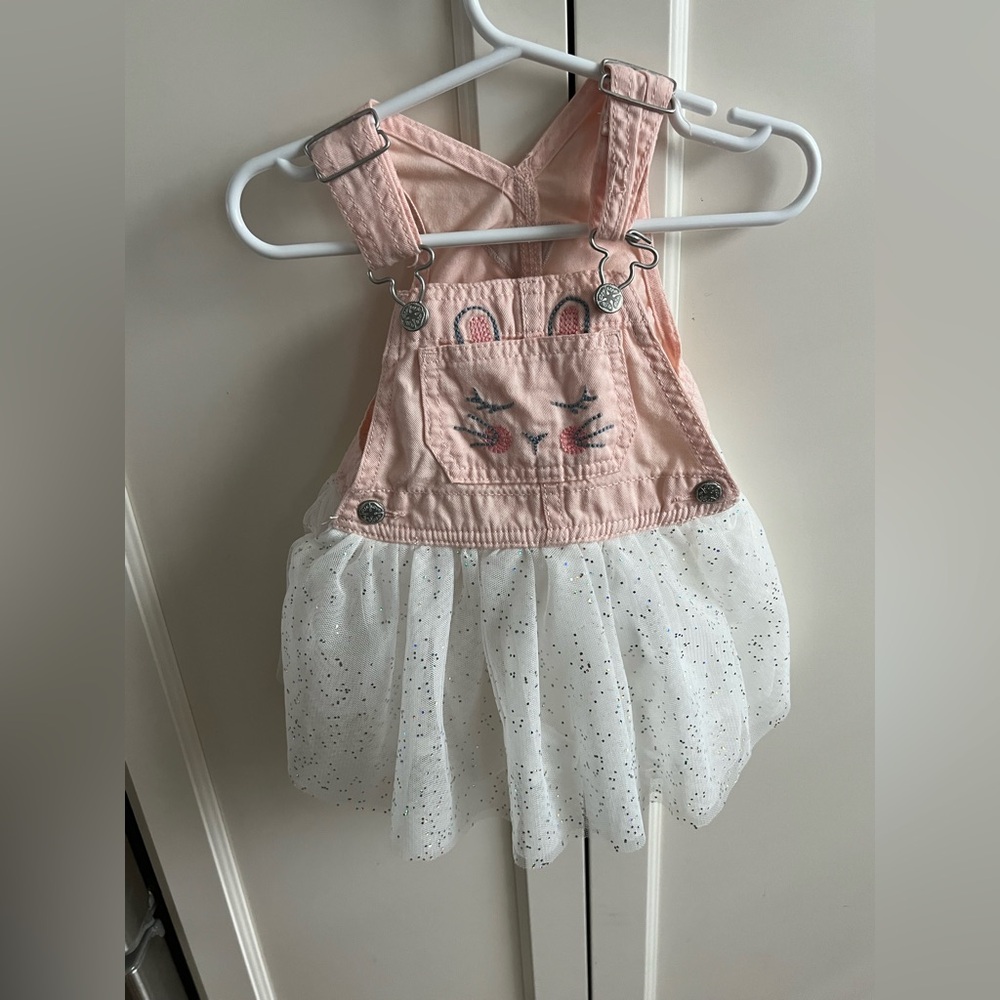 OshKosh B'gosh Pink and White Tulle Skirt Overalls 12m
